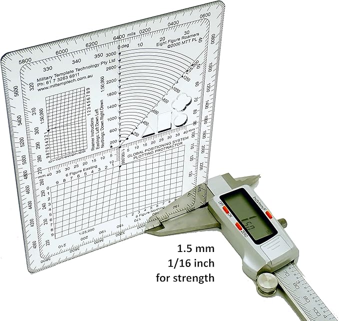 GPS Map Plotting Protractor — Military Map Marking | Coordinate Scale | Degrees & Mils | Land Navigation | 1.5mm PETG | Made in Australia