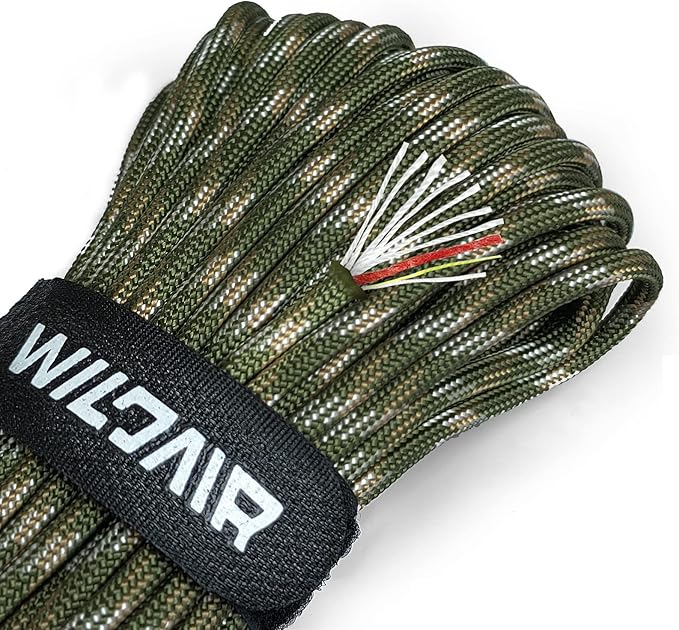 WILDAIR Paracord Survival Paracord Parachute Fire Cord Survival Ropes 4-in-1 U.S. Military Type III with Integrated Fishing Line Fire-Starter Tinder