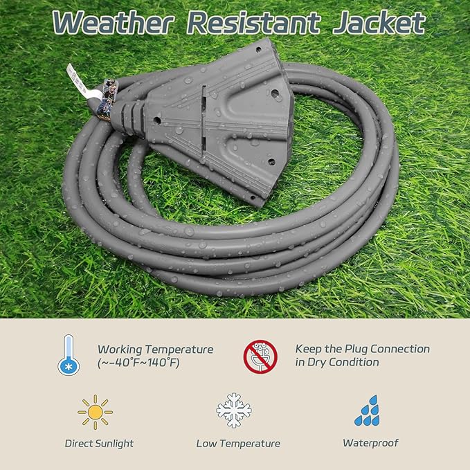 EP 10 Ft Outdoor Extension Cord with 3 Electrical Power Outlets - 16/3 SJTW Grey Cable with 3 Prong Grounded Plug for Safety Great for Christmas Lights, Garden and Major Appliances