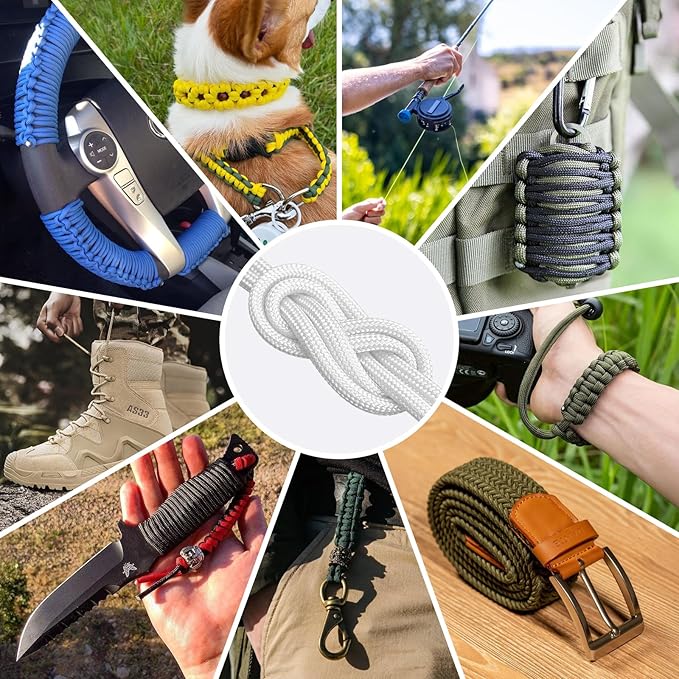 1200 Paracord Rope - 4.4mm 14 Strand Nylon Parachute Spool para Cord Lanyard for Outdoor Camping Survival Utility Tent Crafting DIY Projects Fishing Clothsline Bracelet - White 300FT