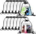 Shappy 30 Pcs Clear Drawstring Backpack, Plastic Waterproof Transparent Stadium Bags String Bag for Gym Travel (Black)