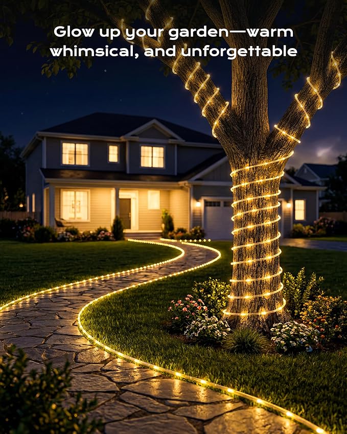 Brightown 2 Pack Solar Rope Lights, Total 78FT 200LED Warm White Solar String Lights Outdoor, IP65 Waterproof Solar Powered Fairy Lights with 8 Lighting Modes for Yard Garden Patio Tree Decoration