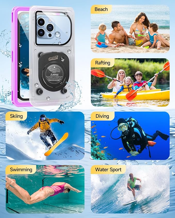 Waterproof Phone Case,IPX8 Waterproof Phone Pouch for Beach & Snorkeling Essentials,Phone Waterproof Case with Lanyard, Universal Case Up to 6.9" for iPhone,Samsung (Purple)