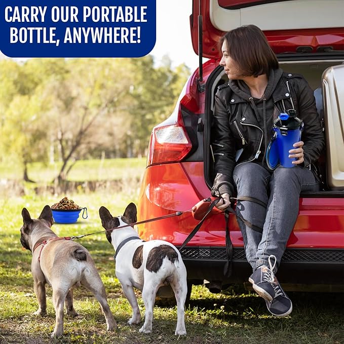 Dog Travel Water Bottle W/Collapsible Bowls - Portable 2 in 1 Leakproof Pet Water Bottle Food Container Ideal for Travel, Outdoor Portable Water Bowls for Walking, Camping & Hiking - (Blue)