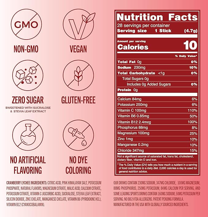 TREVI™ Everyday Sugar Free Electrolytes - Essential Drink Mix Hydration Powder Packets - 28 Count - Cranberry Lychee