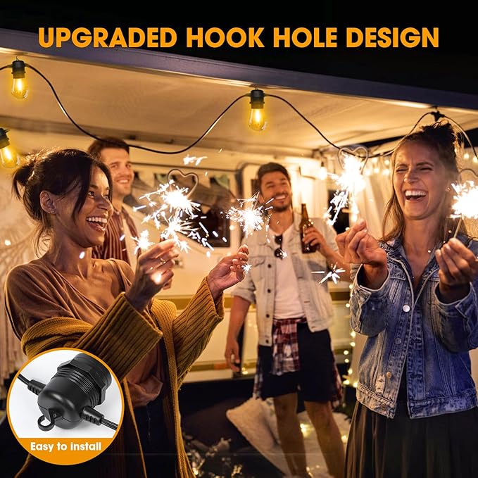 GvvooHome 50FT LED Outdoor String Lights with 26 Shatterproof S14 Edison Bulbs (2 Spare), Dimmable Hanging Outdoor Lights for Backyard, Porch, 2700K Warm White