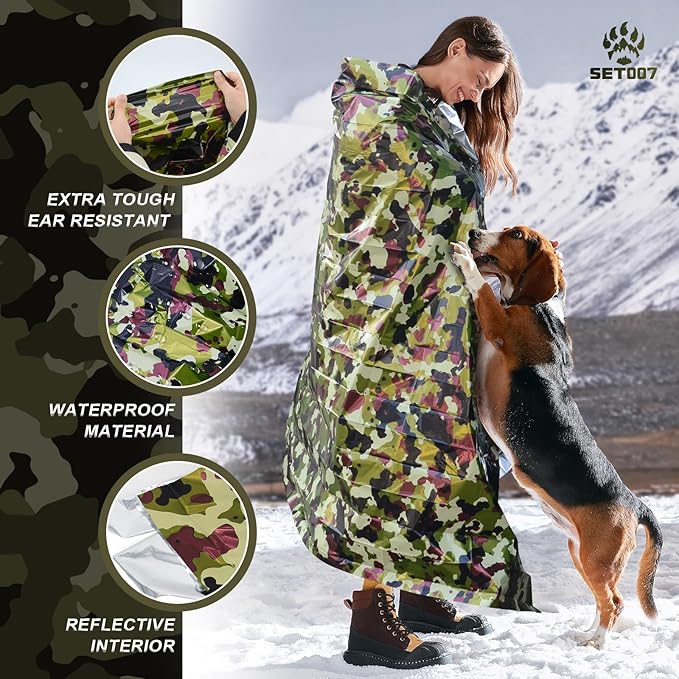 5-Pack Mylar Survival Blanket - 90% Heat Retention, Waterproof, Emergency Blankets for Cold Weather Protection, Durable Space Blankets for Survival Kits, Hiking, Camping, Fishing, Camouflage