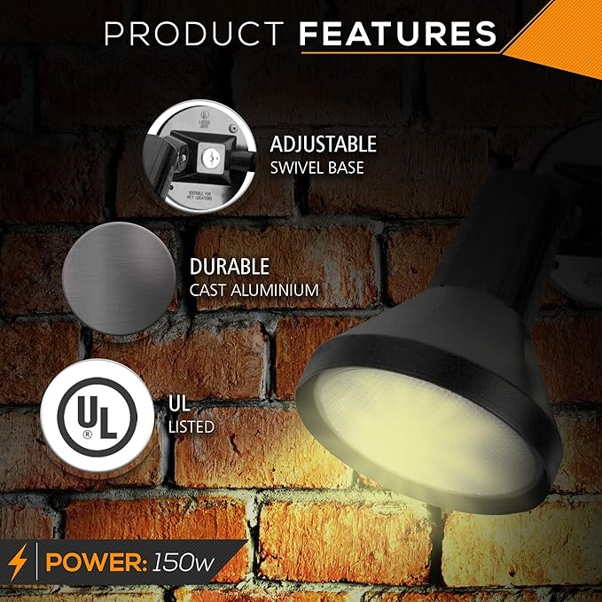 Ciata 15" Outdoor Security Flood Light 1 Head with Heavy Duty Cast Aluminum Body 150W PAR38 Weather Proof Dark Bronze Finish