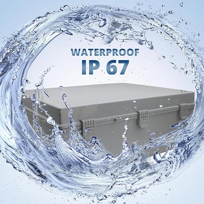 MAKERELE Large Junction Box Waterproof Plastic IP67 Vented Outdoor Enclosure Box 2 NPT 1”Glands and Adjustable Clamp*2 Hinged Cover Junction Box Plastic (23.6"*19.7"*8.7")