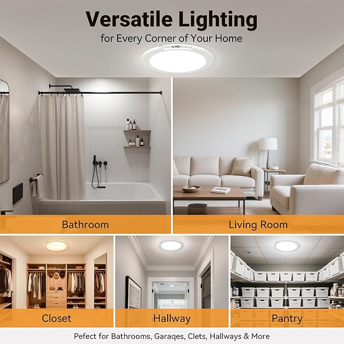 Rechargeable Ceiling Light, No Wiring Battery Operated Ceiling Lights with Remote, Motion Sensor Dimmable Timing Motion Activated Overhead Shower Light for Bathroom Pantry Hallway Porch (6)