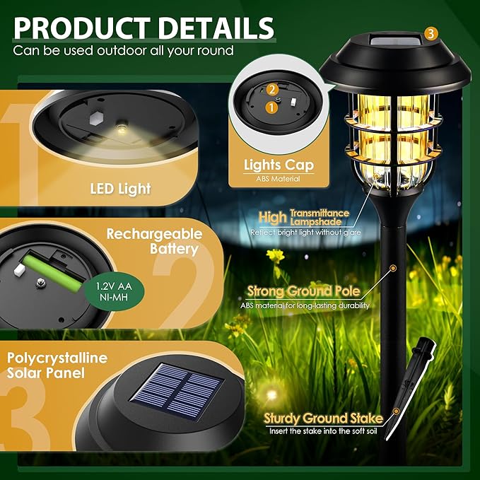 SOLPEX Solar Lights for Outside, Solar Outdoor Pathway Garden Lights Waterproof, Solar Powered Landscape Lighting for Yard, Garden, Pathway, Patio, Porch, Walkway, Driveway, 8 Pack(Warm White)