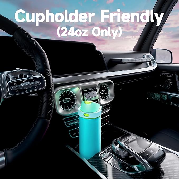 24 oz Insulated Water Bottle for Men: Meoky Stainless Steel Water Bottle with 2-in-1 Straw and Spout Lid - Leak Proof, Cold for 24 Hours, Fits in Car Cup Holder, BPA-Free for Sports Travel, Teal