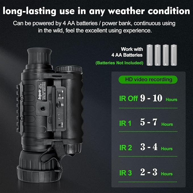 True Night Vision Monocular for Adults, IR Illuminator for Complete Darkness, High Sensitivity COMS Sensor Digital Night Goggles Night Vision Binoculars WG-50