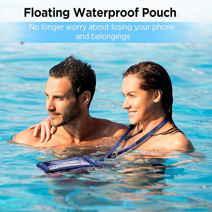 CACOE Universal Waterproof Phone case 2 Pcs-Up to 7.0",Phone Pouch with Adjustable Neck Lanyard,IPX8 Cellphone Dry Bags for Beach Pool Swimming (Black+Dark Blue, Up to 7.0"-Floatable)