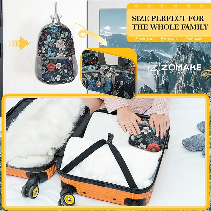 ZOMAKE Ultra Lightweight Hiking Backpack 20L, Packable Small Backpacks Water Resistant Daypack for Women Men(Navy blue,Floral pattern)
