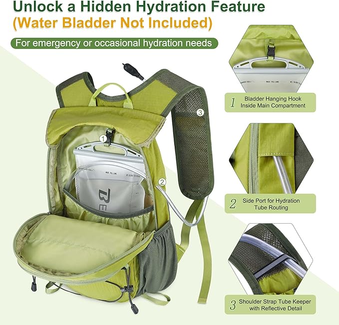 BECOJADDE Hiking Backpack 20L Small Backpack Packable Day pack Water Resistant Lightweight Travel Backpack for Women Men with Shoulder Strap Pockets for Hiking Camping Outdoor, Green