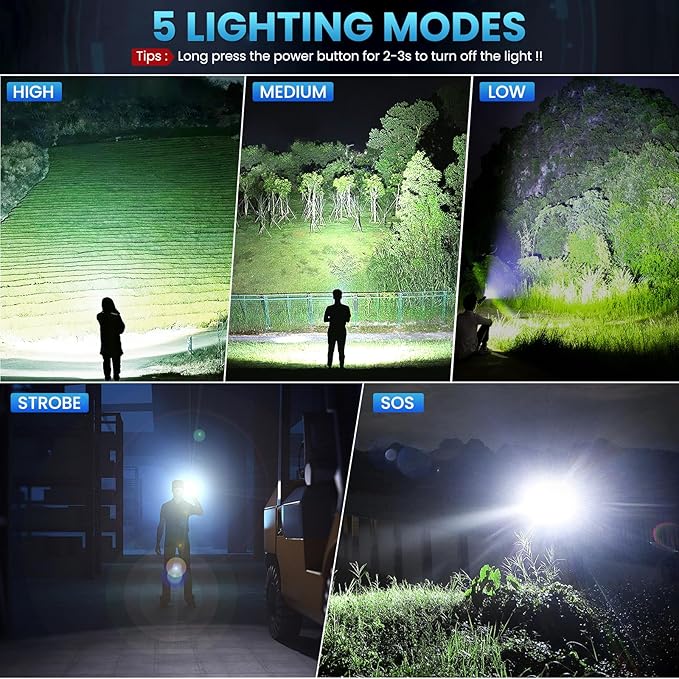 Bitlyle Rechargeable LED Flashlights High Lumen,99,000 Lumens Super Bright Flashlight,Powerful Flash Light with 5 Modes Waterproof Handheld Flashlight for Home Outdoor Camping