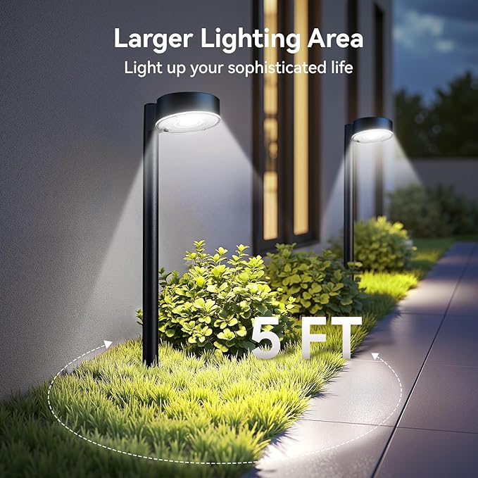 Ahaorigin 2 Pack Solar Pathway Lights Outdoor, 12 Brighter LED Solar Lights Outdoor Waterproof, Up to 12 Hrs Modern Path Light for Yard Garden Walkway Driveway Lawn, Cool White