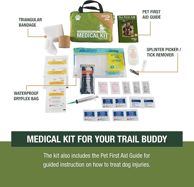 Adventure Medical Kits Trail Dog Medical Kit - Pet First Aid Kit with Dressings, Bandages, Instruction Manual & Tools - Lightweight, Compact Dog Safety Pack