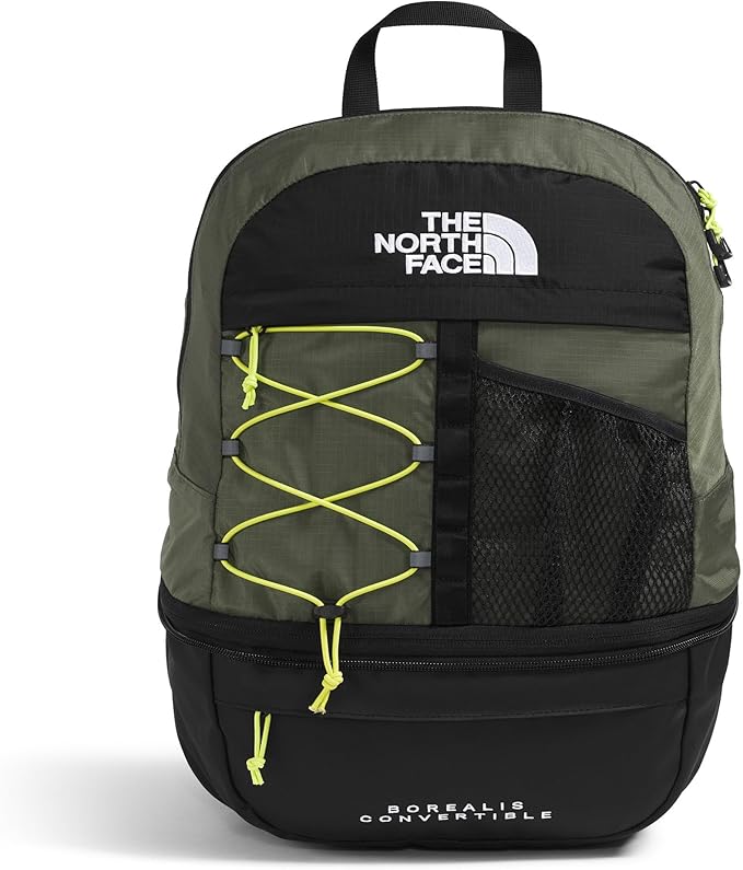 The North Face Borealis Convertible Pack - Commuter Laptop Backpack, Removable Lumbar Pack, Water Repellent Finish, New Taupe Green/TNF Black/Fizz Lime, One Size