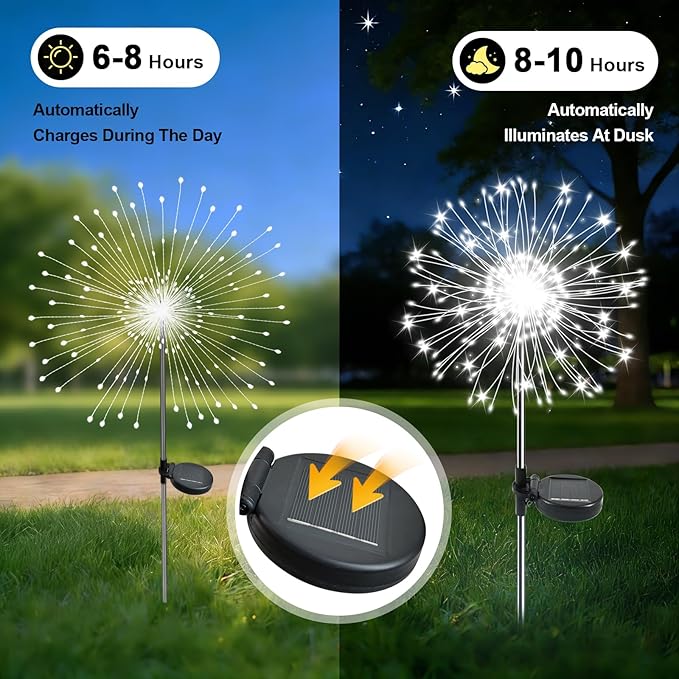 Solar Garden Lights Outdoor, 4 Pack 120 LED Twinkling Firework Lights Decorative with 2 Modes, Outdoor Waterproof Solar Starburst Light for Yard Pathway Planter Patio Decor, White