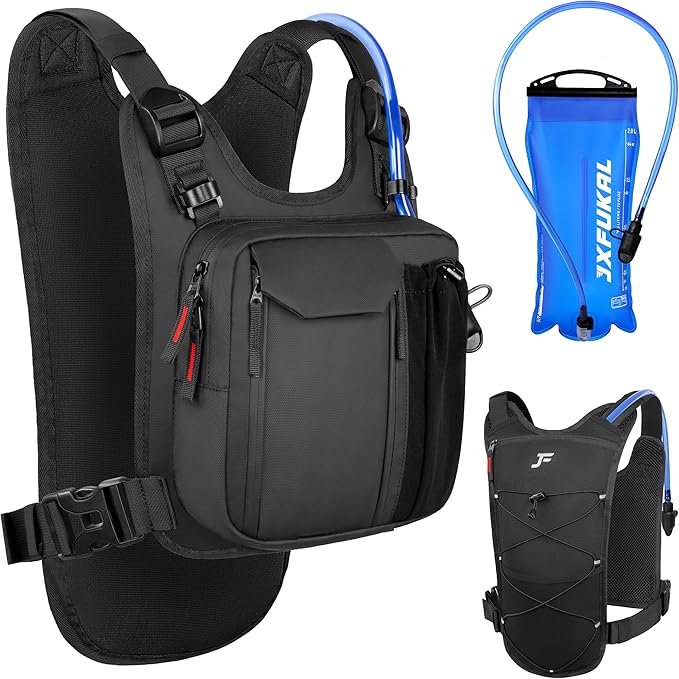 JXFUKAL Running Vest, Lightweight Hydration Backpack with 2L Water Bladder, Reflective Hydration Pack, Tactical Chest Pack Bag for Hiking Running Cycling Marathon for Women Men