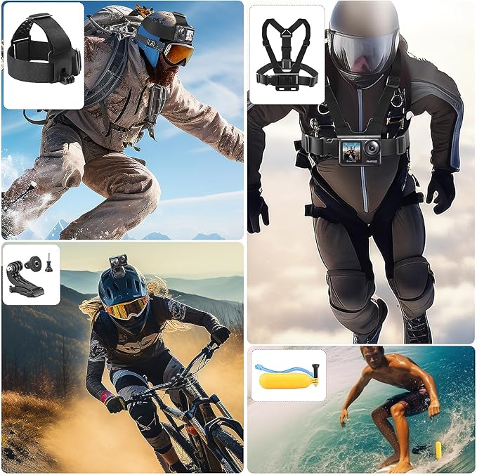Action Camera Accessories Kit - Compatible for GoPro, AKASO, Campark, Crosstour, APEMAN, COOAU, Apexcam, SJCAM, SJ4000 and Waterproof Underwater Sports Camera