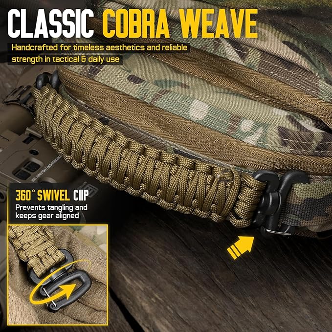 Tactical Paracord Handle，9-core Weaving Paracord Strap for Bag Strap Replacement，Molle Attachment with Metal/Plastic Clips for Backpack Sling Bags Water Bottle Holder