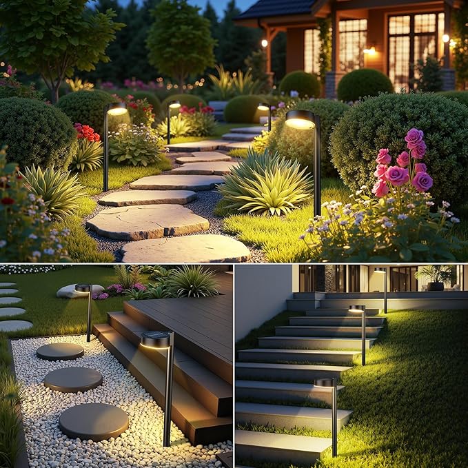 Ahaorigin 8 Pack Solar Pathway Lights Outdoor, 12 Brighter LED Solar Lights Outdoor Waterproof, Up to 12 Hrs Modern Path Light for Yard Garden Walkway Driveway Lawn (8 Pack)