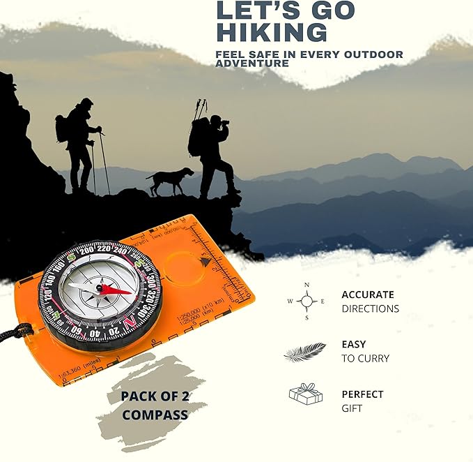 Trekker's Compass Crew Orienteering Compass, Pack of 2, Magnetic Navigation Set for Hiking, Camping, Backpacking, Scout Activities
