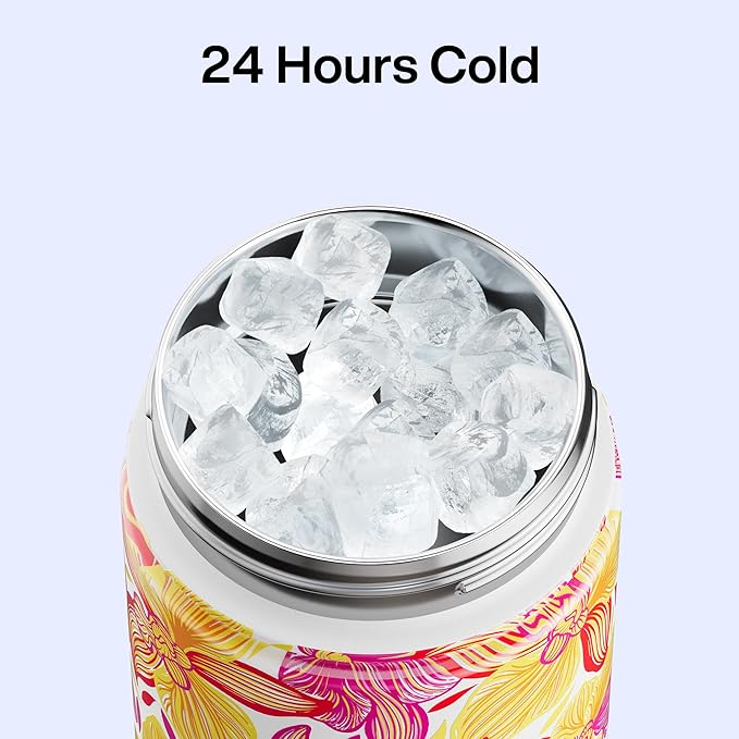 ENCOOL Insulated Water Bottle with Straw Stainless Steel Water Bottle, Leak-Proof, BPA-Free, Double Wall Vacuum Keeps Cold for 24 Hours for Sports, Travel, School (26 oz, Tropical Floral)