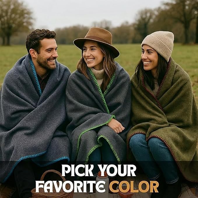 Wool Camping Blanket 10-Pack - 70% Wool Heavy-Duty Military Style Throw, Warm & Washable, Fire Retardant Cover for Emergency, Survival & Outdoor Use - For Camping, Car, Home & Hiking, Navy 66x90