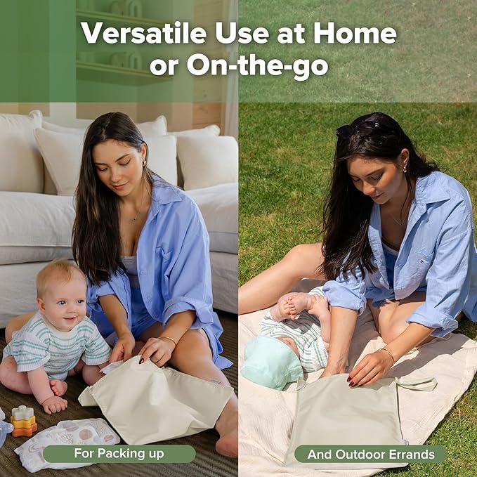 haakaa Water Resistant Wet Bags for Baby Wet Dry Bags for Cloth Diaper, Reusable Wet Bags for Baby Items, Swimsuit & Travel, 2pcs, Beige