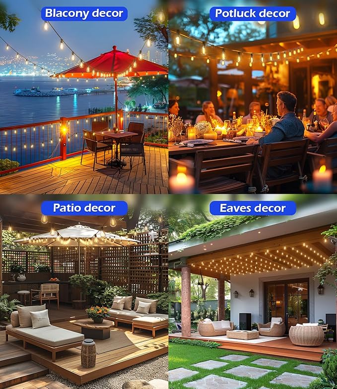 luckystyle 60FT LED Outdoor String Lights with 16+1 Edison Shatterproof Waterproof Bulbs, 2700K Commercial Grade Patio Lights, Heavy Duty Outside Hanging Outdoor Lights for Garden Porch Deck Decor