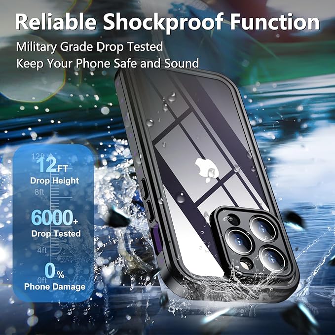 SPIDERCASE for iPhone 14 Pro Case Waterproof, Built-in Lens & Screen Protector, Full Heavy Duty Protection, 12FT Military Shockproof, Dustproof, Anti-Scratched Phone Case,Purple