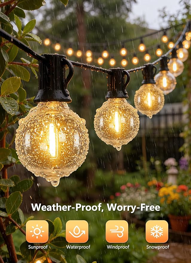 Brightown Outdoor String Lights, 152FT Shatterproof LED Patio Lights with 48 Dimmable Plastic G40 Bulbs, 2700K Waterproof Connectable Hanging String for Backyard, Cafe, Porch, Deck, Home Decor