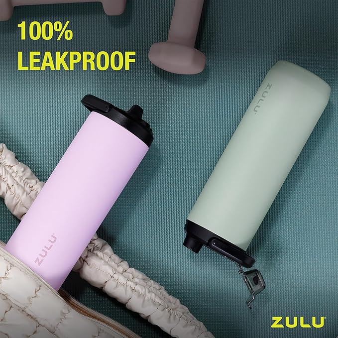 ZULU Base 32oz Stainless Steel Water Bottle with 3 Lids- Straw, Chug, Twist | Double Walled and Vacuum Insulated Metal Thermos | For Gym, Workout, Outdoor | Built in Carry Loop, Dishwasher Safe, White