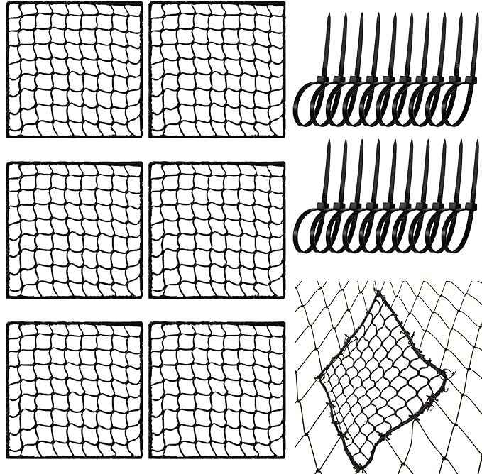 6 Pcs Universal Net Repair Kits with 100 Pcs Zip Ties Golf Goal Nylon Netting Hole Replacement Patch for Baseball Batting Cages Hockey Football