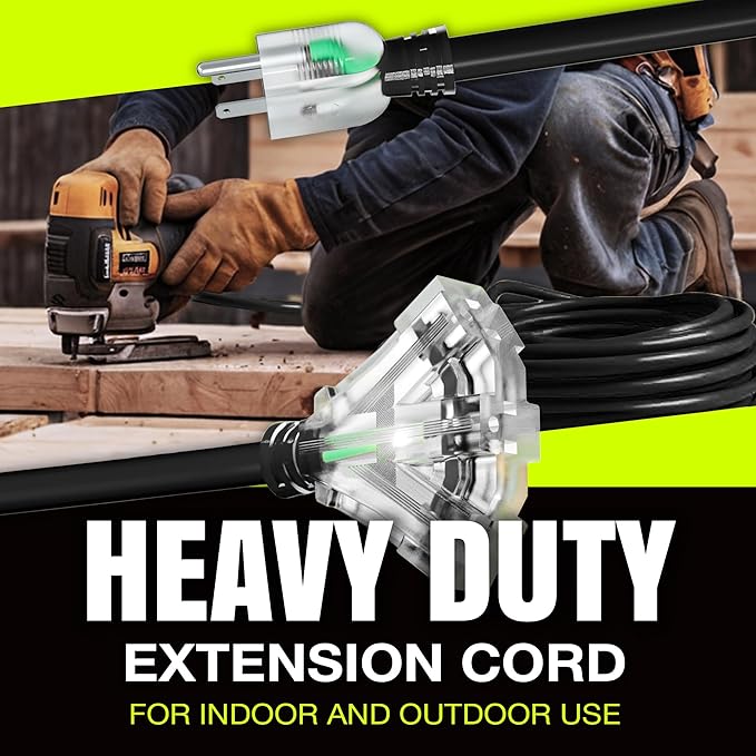 50ft Outdoor/Indoor Extension Cord 3-Outlet 12/3 Gauge Extra Heavy Duty 3 Prong SJTW, Waterproof, Flexible Cold-Resistant Long Power Cord,15A 125V 1875W, Black by LifeSupplyUSA