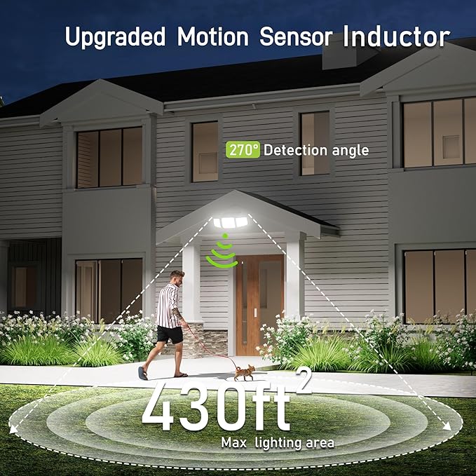 DAMINY Solar Security Light with Motion Sensor,Super Bright LED,Solar-Motion Lights Outdoor Waterproof,Easy Install,3 Heads 270°Wide Angle Flood Light with 3 Lighting Modes-3 Pack