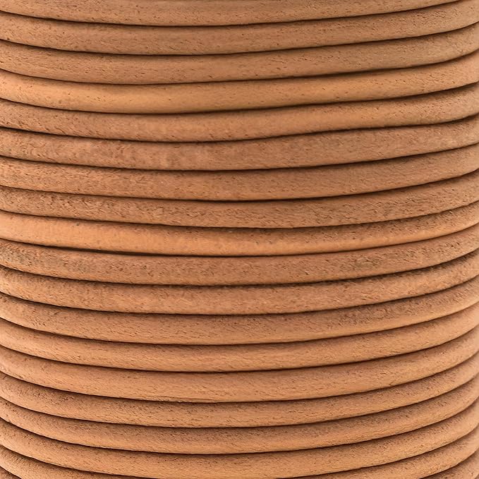 Mandala Crafts Round Genuine Camel Leather Cord for Jewelry Making – 3mm Cowhide Leather Rope String Lace for Kumihimo – 20 Yards Cowhide Craft Cording Spool