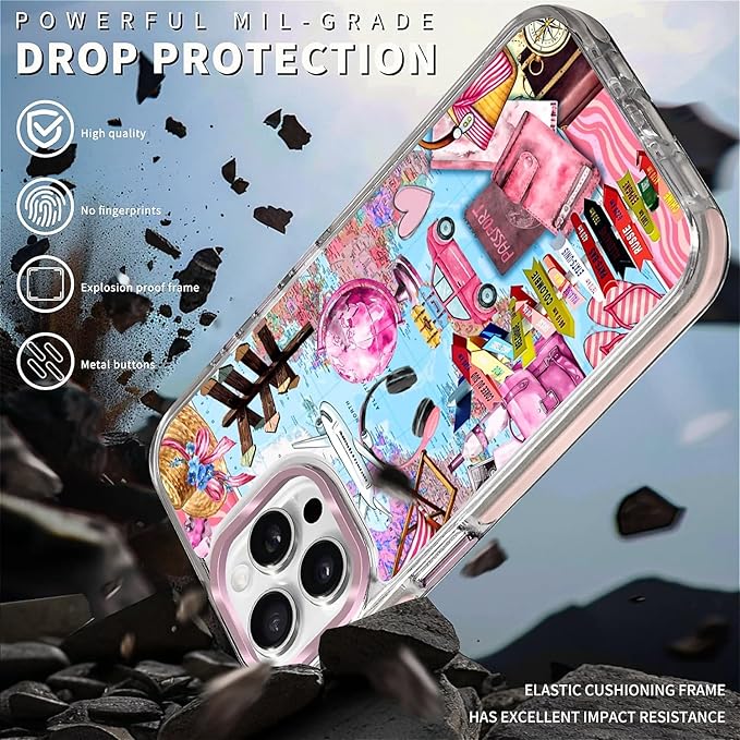 Case for iPhone 15 Pro,[Compatible with MagSafe],Cover Holiday Trip World Map Phone Case Design，for Women Girls Magnetic Clear Cover - Slim, Sleek, & Shockproof Protection