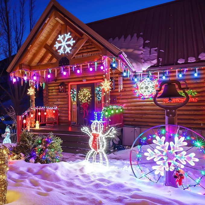 Larkvue 96FT(2X48FT) RGBW Outdoor String Lights with Remote, Patio Lights with 30+3 Vintage S14 Dimmable Waterproof Bulbs for Xmas Bistro Cafe Outside