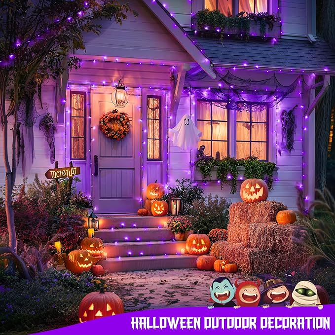 JMEXSUSS 2 Pack Solar String Lights Outdoor Waterproof, Total 66 FT 200 LED Solar Christmas Lights Outdoor, Twinkle Light for Christmas Tree Outside Garden Yard Xmas Decor, Purple