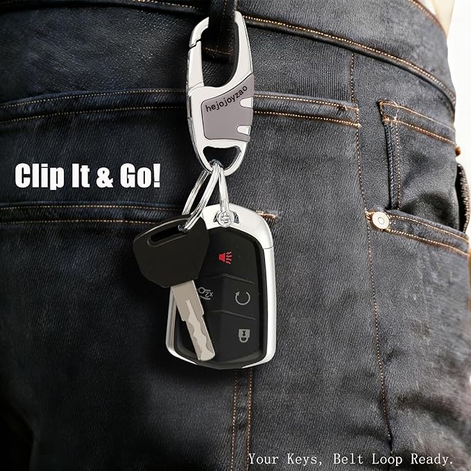 Keychain with Carabiner Clip, 4 Heavy Duty Key Rings and D Ring for Men's Car Key Fob Holder Fits Belt Loops