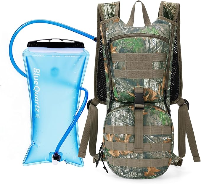 Blue Quartz Hydration Backpack with 3L Water Bladder, Lightweight Hiking Backpack with Phone Pocket, Tactical Molle Water Backpack for Running, Biking, Climbing, Hydro Pack for Men Women