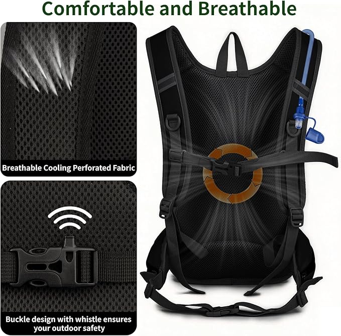 Hiking Backpack for Women & Men, Hydration Backpack with 2L Water Bladder for Running, Hiking, Cycling, Climbing, Camping, Biking (Black)