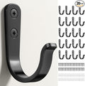 20Pcs Wall Hooks for Bathroom, Kitchen, Closet, and Garage - Black Metal Hooks for Hanging Coats, Towels, Hats, Keys, Bags, and Coffee Cups - Holds Up to 40 lbs