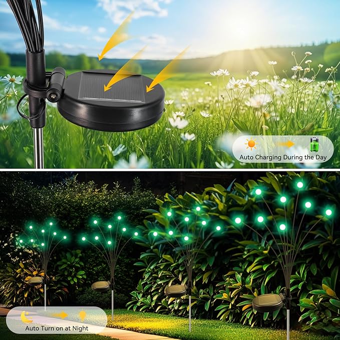 Slyuexu Solar Garden Lights Outdoor Waterproof, 2 Pack 16 LED Swaying Firefly Lights Outdoor Decor Light for Pathway Party Christmas Decoration, Unique Gifts for Women, Green