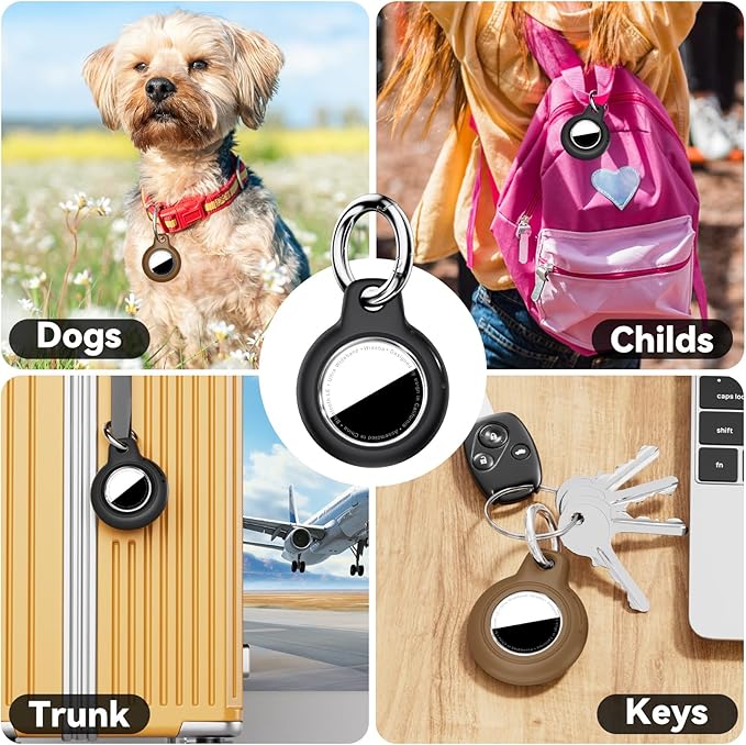 for Apple AirTag 2nd & 1st Gen, Waterproof Case for AirTag Holder Keychain,GPS Tracker Cover for Dog,Car Key,Luggage-F8-Black+Brown